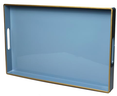 Spsyrine Blue Decorative Serving Tray with Handles, Elegant Plastic Coffee Table Tray for Ottoman, Living Room, Home Decor 15.6 X 10.2 Light Blue