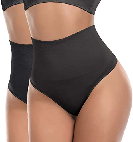 SOLO ACTFIT Donna Vita Media Tanga Guaina Mutande Contenitive Perizomi Intimo Modellante Thong Dimagrante Pancera Pancia Piatta Slip Shapewear Elastico (S, Nero*2)