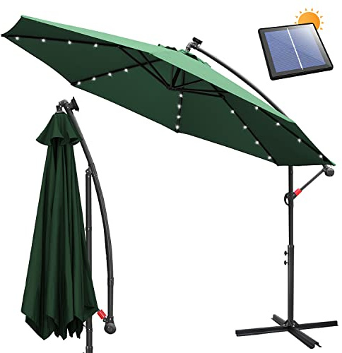 Ansobea 350CM Sombrilla terraza exterior con Solar LED, Sombrillas jardin grandes protección UV, Parasoles de jardin con soporte, Sombrilla de Jardin, Terraza(Verde)