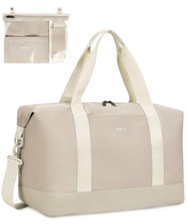 ECOHUB 30L Bolsa de Viaje Mujer, 45x36x20 Equipaje de Mano Avion, Bolsa Gimnasio Mujer con Bolsillo Húmedo Extraíble, Plegable Bolso Maternidad Hospital, Patente Pendiente(Beige)