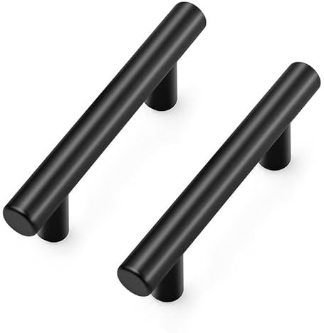 Ravinte Maniglie per mobili da cucina, 5 pezzi, colore nero, per mobili da cucina, 64 mm, con foro centrale, maniglie per armadi, in acciaio inox