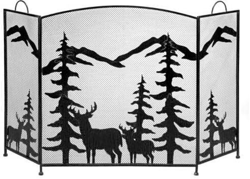 Cenz-888 Grille Pare-étincelles pour fournaise Écran Elk Sapin de Noël cheminée en métal Porte en Fer forgé Grillage Charbon de Bois cloison en frêne Pare-étincelles autoportant(Noir)