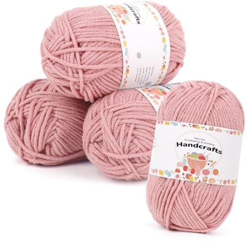 Aeelike Amigurumi 200 g (4 x 50 g), lana di cotone per uncinetto, per lavorare a maglia, uncinetto e artigianato, set di filati per uncinetto, colore rosa carne