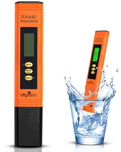 Offgridtec Tds and EC Konduktivitetsmätare för dricksvatten och akvarier, 4 lägen, automatisk avstängning, LED-skärm, exakt och pålitlig vattentestare