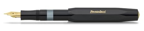 Kaweco PISTON SPORT CLASSIC Black/Gold I Klassischer Kunststoff Kolbenfüllhalter zum Aufziehen von Tinte mit transparentem Tintenfenster in Retro-Dose 13 cm I Federbreite: EF (Extra Fein)