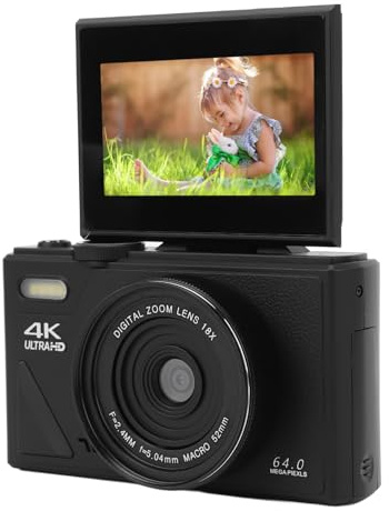 64MP 4K Digitalkamera med 8X M Autofokus, 3 I Flip-skärm, för Resefotografering och Vloggning, Bärbar Kompaktkamera för Nybörjare, Svart (Svart)