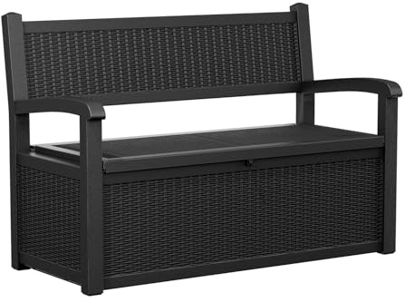 PatioZen 80 Gallon Outdoor Storage Bench Deck Box Waterproof Lockable,Outdoor Storage Furniture for Patio,Garden and Porch,Tools and Cushions（Black）