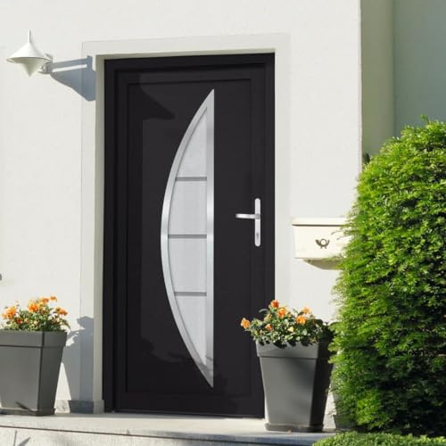 Gecheer Porta di Ingresso,Porta d'ingresso,Porta Esterna in PVC,Porta in PVC per Negozio, Balcone, casa,Portoncino Ingresso Esterno,Portone blindato,Antracite 108x200 cm