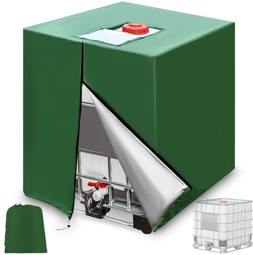 120x100x116cm IBC Tank Cover, 1000L IBC Tote Cover with Zipper, 210D Oxford Heavy Duty Outdoor Tarpaulin Hood, Waterproof Sun UV Protective Barrel Covers for Rain Water Tank, Container (Green)