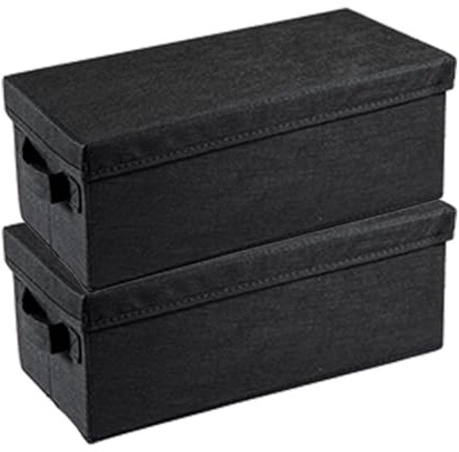Foldable Storage Boxes with Lids Fabric Collapsible Storage Bins Wardrobe Closet Home Baskets Containers with Cover for Underwear Clothes CDs Arts and Crafts Toys (Black, 2Pack 36x17x14cm)