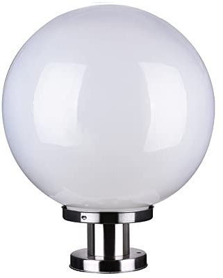 BLOOHK Farola Moderna de Exterior con Forma de Globo | Esfera acrílica Redonda Blanca con Base de Acero Inoxidable | Lámpara de Pilar Impermeable para portones, entradas, Jardines y paisajismo