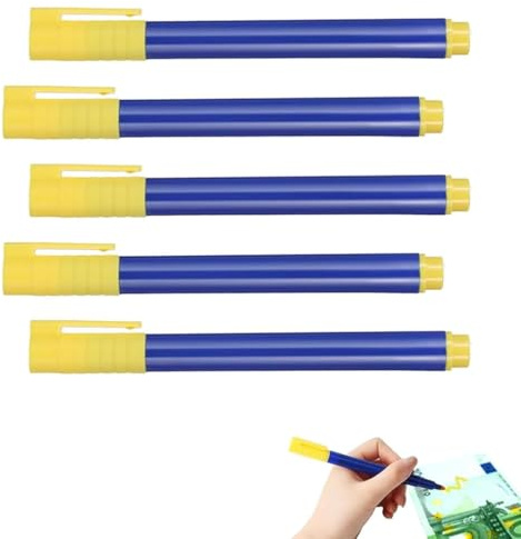 OUDQFCJ Lot de 5 Stylos Détecteurs de Faux Billets, Stylo Vérificateur de Billets, Stylo Anti-Fraude, Testeur de Billets Contrefaits