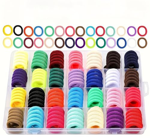 JYNXOR Gomas Pelo Niña, 140 Piezas Gomas Bebe Elásticas, Elástico Pelo Gomas, 28 Colores Banda para Coleta, Coleteros Lazos de Pelo Accesoris de Pelo Elásticos sin Costuras para Bebés y Niñas Pequeñas