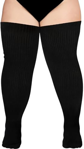 QIZHIQIAMY Chaussettes Hautes Femme Grande Taille, Grandes Chaussettes au-Dessus du Genou Chaudes Hiver, Bas Femme Grande Taille Montants Confortables, pour Halloween, Noël, Carnaval (A)