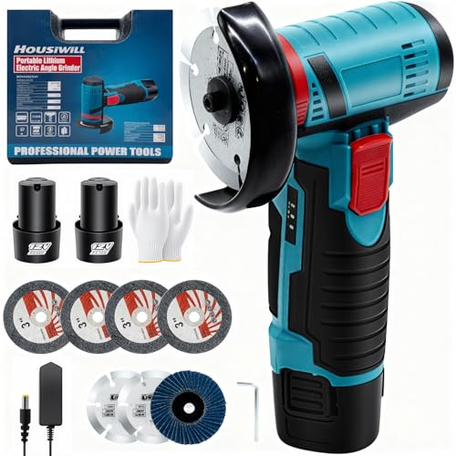 Smerigliatrice Angolare 76MM, Smerigliatrice a Batteria 19500RPM, Flex a Batteria con Caricatore e 2 Batterie, 7 Dischi da Taglio per Tagliare, Lucidare e Levigare