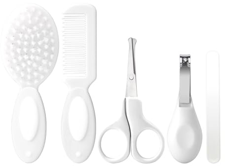 Kit de aseo para bebés recién nacidos, juego de cuidado de seguridad infantil con cepillo de pelo, peine cortaúñas, artículos esenciales para recién nacidos, 5 piezas, escritura