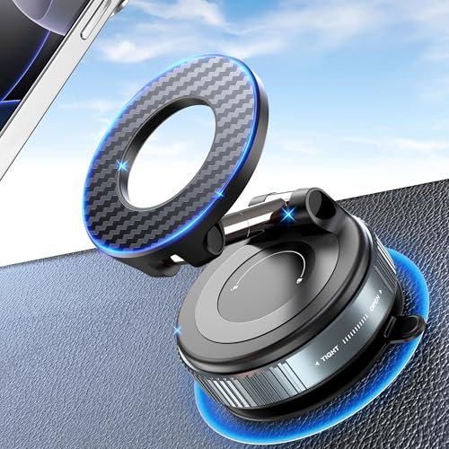 PlusAcc Soporte magnético de vacío para teléfono de coche con ventosa de gel nano para Magsafe, giratorio 360° y plegable, para salpicadero y parabrisas, compatible con iPhone 17/16/15/14/13/12 Pro