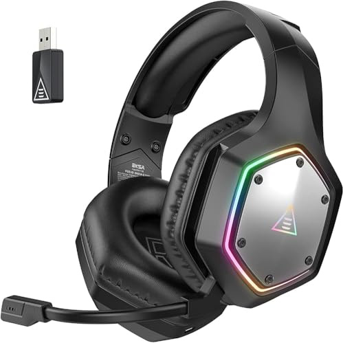EKSA E1000WT Auriculares Gaming Inalámbricos 2.4GHz ENC, Cascos Gaming Sonido 7.1, Gaming Headset con Micrófono Cancelación de Ruido y RGB, 36 Hrs de Autonomía, para PC PS4 PS5 Switch