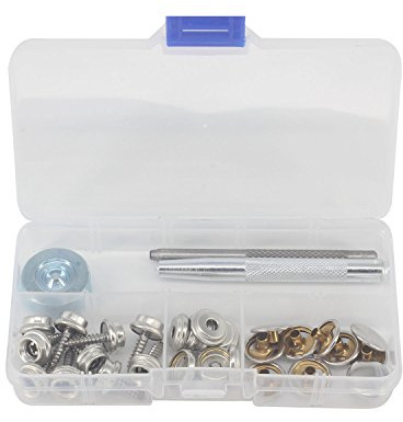 Trimming Shop 10pcs - 15mm Silver Heavy Duty Presss Studs Snap Fasteners with Screw 3 Set Hand Fixing Tool Kit for Wood to Fabric, Furniture, Boat Cover
