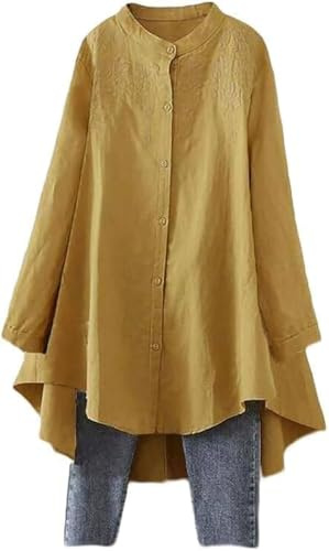 Minibee Chemisier brodé à manches longues en coton et lin pour femme