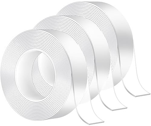MOKANI 3 Rolls Nano Double Sided Adhesive Tape, 5M/16.4FT Multifunctional Reusable Washable Traceless Transparent Gel Tape, Wall Sticky Strips for Kitchen, Party, Paste Photos Posters, Carpet Fixing