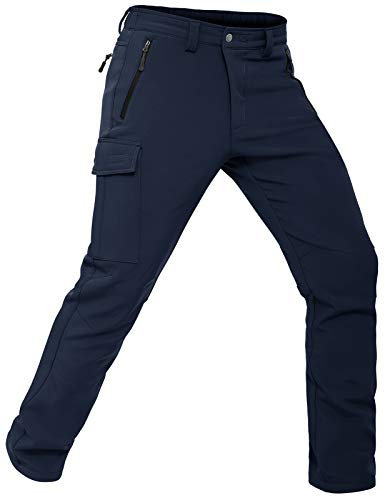 Vzteek Herren Wanderhose Thermo Softshellhose Wasserdicht Outdoorhose Winter Warm gefüttert Trekkinghose Winddichte Skihose 4wegestretch Schneehose, Fahrrad,Skifahren, Hundesport(Navy,M)