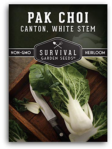 Survival Garden Seeds - Canton White Stem Pak Choi or Bok Choy Seed for Planting - Packet with Instructions to Grow Brassica Rapa Chinensis in Your Home Vegetable Garden - Non-GMO Heirloom Variety