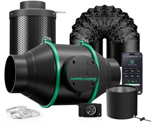 MARS HYDRO iFresh 4 Grow Tent Exhaust Fan kit with RJ12 Speed Controller | Air Filtration,Ventilation System with Quiet Inline Fan,Carbon Filter,13ft Ducting for Grow Room Cooling and Odor Control
