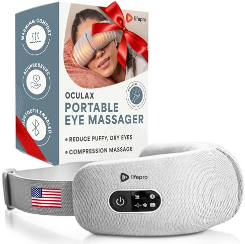 Lifepro Oculax Eye Massager with Heat, Air Compression & Vibration – Foldable, Rechargeable & Portable – Relieves Eye Strain, Puffiness & Headaches – Grey