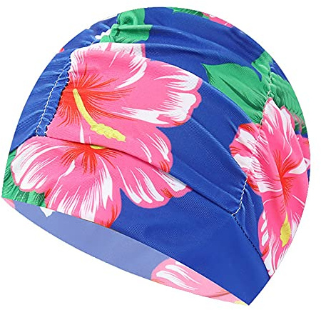GIVBRO Cuffia da nuoto a pelo lungo da donna stampata cappello da nuoto per adulti unisex elastico a pieghe