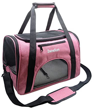 ZaneSun Sac de transport souple pour chat et chien de petite taille, chaton, chiens, chiots, approuvé par les compagnies aériennes, pour le voyage, respirant, 5 fenêtres en maille (rose)