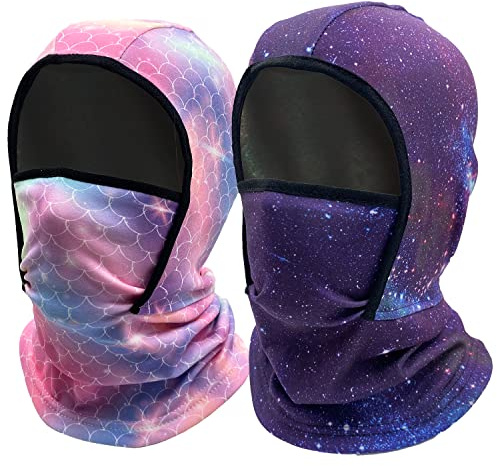 Kids Balaclava Ski Mask Windproof Fleece Neck Warmer Gaiter Winter Face Warmer for Cold Weather Boys Girls（2pcs Pink+Galaxy）