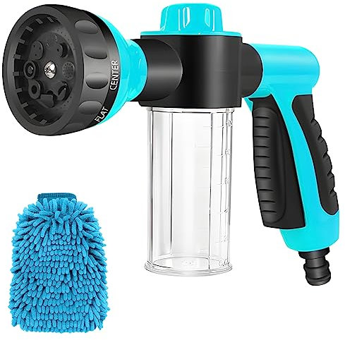 Car Foam Sprayer, Hose Pipe Spray Gun with Soap Dispenser and Car Wash Gloves, 8 Model High-Pressure Hose Attachment for Car & Pet Wash, Watering Plants & Lawn