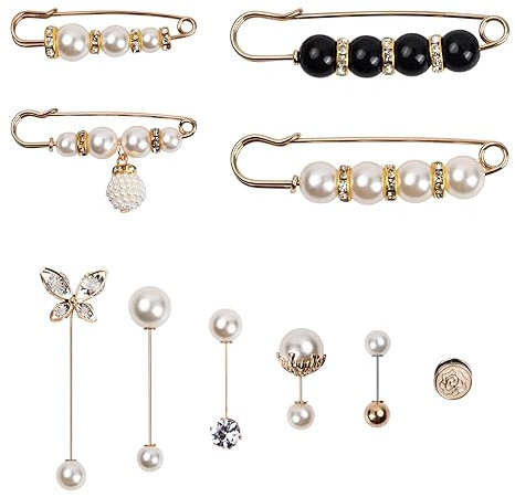 Wisebom 10 Stücke Künstliche Perlen-Brosche, Perlenbroschen für Frauen Mädchen Kleidung Dekoration, Strass-Brosche, Pullover Schal Clips, Sicherheitsnadel Perlen für Hemden, Kleider, Hosen