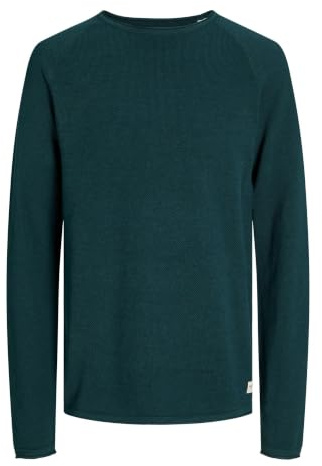 Jack & Jones JJEHILL Pull en Tricot à col Rond Basique à Manches Longues en Coton pour Homme, Bleu Sarcelle foncé/détail : torsadé, XL