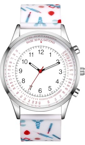 Silverora Montres d'infirmière en silicone : étanche 3 ATM analogique à quartz, montre cardiofréquencemètre, montre facile à lire avec bracelet en silicone, cadeaux pour médecin, soeur, soignant,