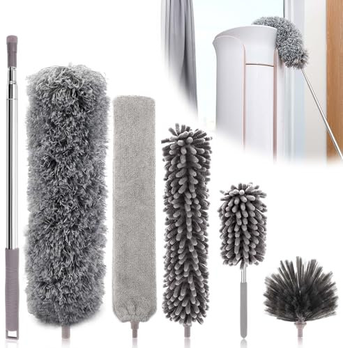 Collazoey 6 Piezas Plumero Telescopico Extensible, Plumero Atrapapolvo Microfibra Lavable Reutilizable Longitud 25-252 cm, Duster Limpieza Ventiladores Techo Alto, Telarañas, Persianas, Ventanas