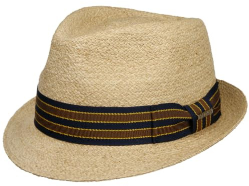 Stetson Yescott Chapeau Trilby Paille Raphia Protection UV 40 A Rayures Multicolore avec Bande en Tissu Unisexe Printemps Ete