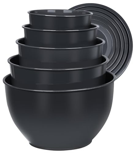 Greentainer Plastic Mixing Bowls Set with Lids, Nesting Bowls for Prepping, Serving, Cooking & Baking, Large Mixing Salad Bowl for Kitchen Storage, Dishwasher & Microwave Safe, Set of 5(Gray)