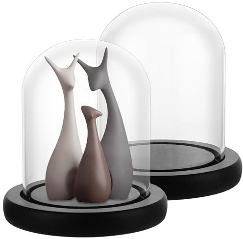 LDHHYH Glasglocke mit Holzboden, 10cm Hoch Glaskuppel Deko Glasglocke, Transparent glaskuppel mit holzboden, Glashaube Glasglocke, Dekorative Glasglocke für Puppen, Tafelschmuck und Antiquitäten