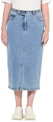 Ulla Popken Damen Jeansrock, Komfortbund, 5-Pocket-Schnitt, Biobaumwolle Rock, Blue Denim, 46 EU