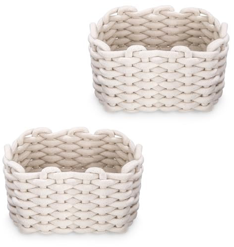 Lot de 2 paniers de rangement en coton tressé,Panier Rangement Bébé,Paniers de décoration,Rangement pour chambre d'enfant, salon, salle de bain,Blanc