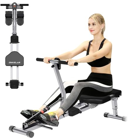 DnKelar Rameur 12 Niveaux de Résistance Rameurs Ecran LED Rameur Appartement Cardio et Silencieux Rail en Aluminium