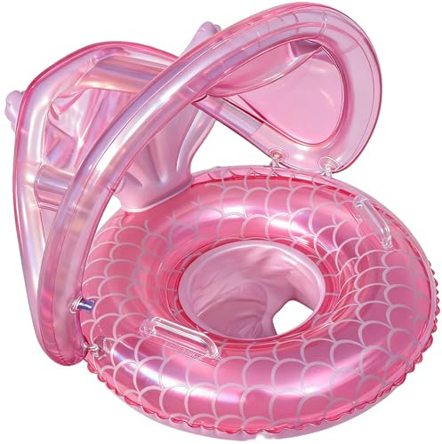 ZEYGLXC 2025 New Mermaid Baby Swimming Pool Floats with Canopy,Inflatable Pool Swim Ring with Seat and Handle for Babies Toddlers Infant Training