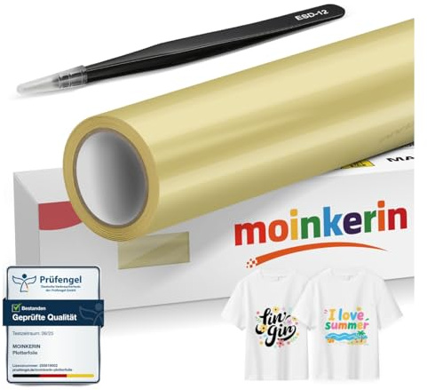 moinkerin guld 30,5 x 400 cm, plotterfolie, textil och överföringsfolie, plotter – PVC-överföringsfolie med pincetter i rostfritt stål för gör-det-själv T-shirts och textilier