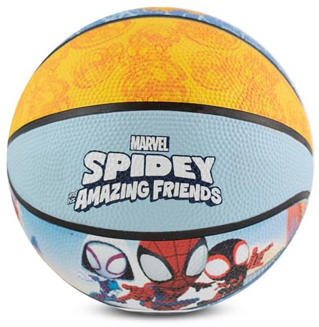 Hy-Pro Licencia Oficial de Spidey y Sus increíbles Amigos Baloncesto, tamaño 3, diseño de Marvel con gráficos de Personajes, Mini Pelota de Baloncesto Robusta para Interior y Exterior