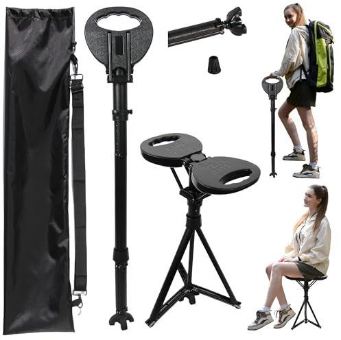 PLOGGING Bastón ajustable con asiento plegable, ligero, silla portátil para adultos y personas mayores, bastón con asiento para viajes, senderismo, con bolsa de transporte acolchada