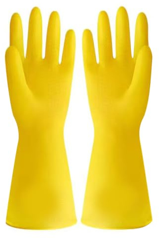 Zunate Återanvändbara Köksstädhandskar Förlängd Handledsmanschett Halksäker Diskhandskar för Hem och Kommersiellt Bruk Förtjockat Vattentätt PVC-material (Gul L)