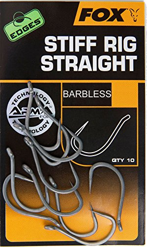 Fox Edges Armapoint Stiff Rig Straight Hooks - 10 Karpfenhaken, Angelhaken zum Karpfenangeln, Haken für Karpfen, Boiliehaken, Größe:8B - ohne Widerhaken