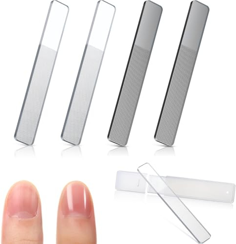 Mudder 4 Pack Glass Nail File and Crystal Shiner Files Kit with Case, Nano Nail Buffer Polisher and Manicure Tools for Natural Nails, Double Sided Etched Kit for Women, Man and Adults, Unique Gifts